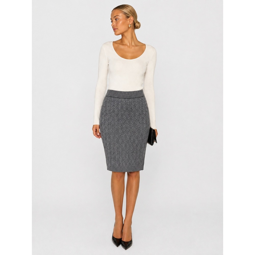 NY&C New York & Company Gray Cable Knit Pencil Skirt L NWT New